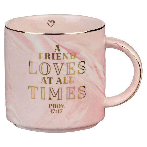 A Friend Loves At All Times Pink Marbled Ceramic Coffee Mug