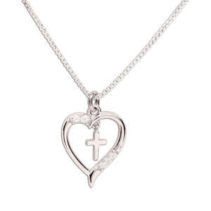 Sterling Silver Children's Cross Heart Necklace for Girls