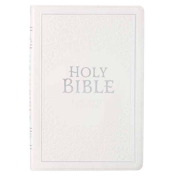 White Faux Leather Large Print Thinline KJV Bible with Thumb