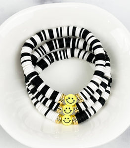 Smiley face Black & White Multi Heishi Color Pop Bracelet