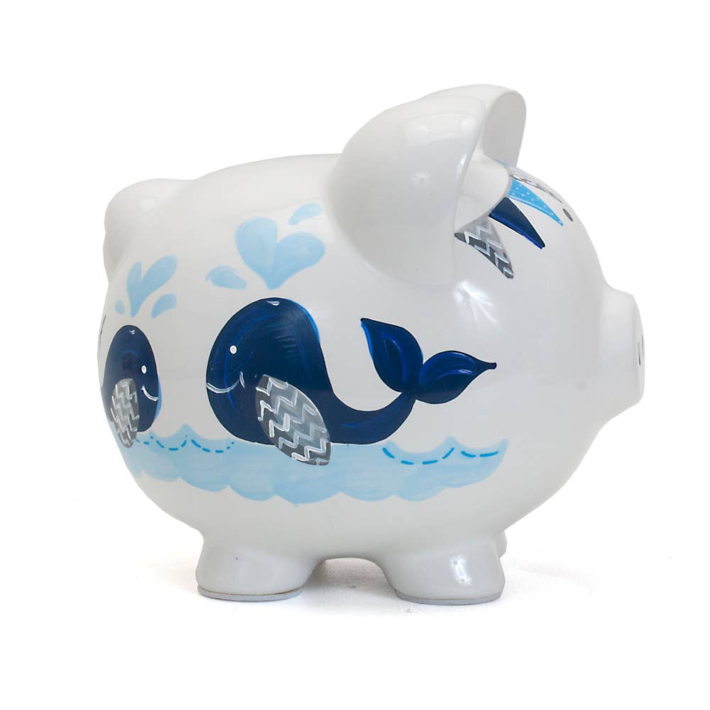 Piggy Bank: Blue Double Whale Pig