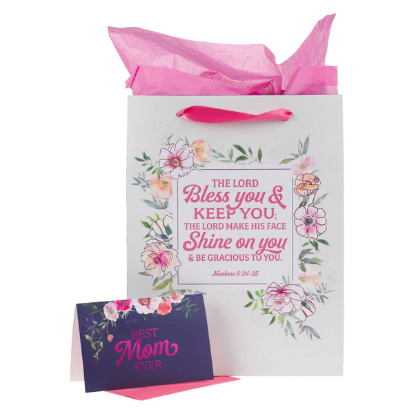 Bless You and Keep You Floral Large Gift Bag & Card