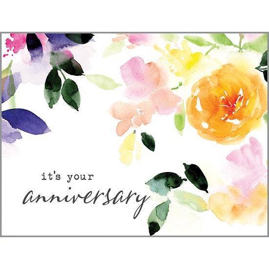 Anniversary Card - Watercolor Green Leaves