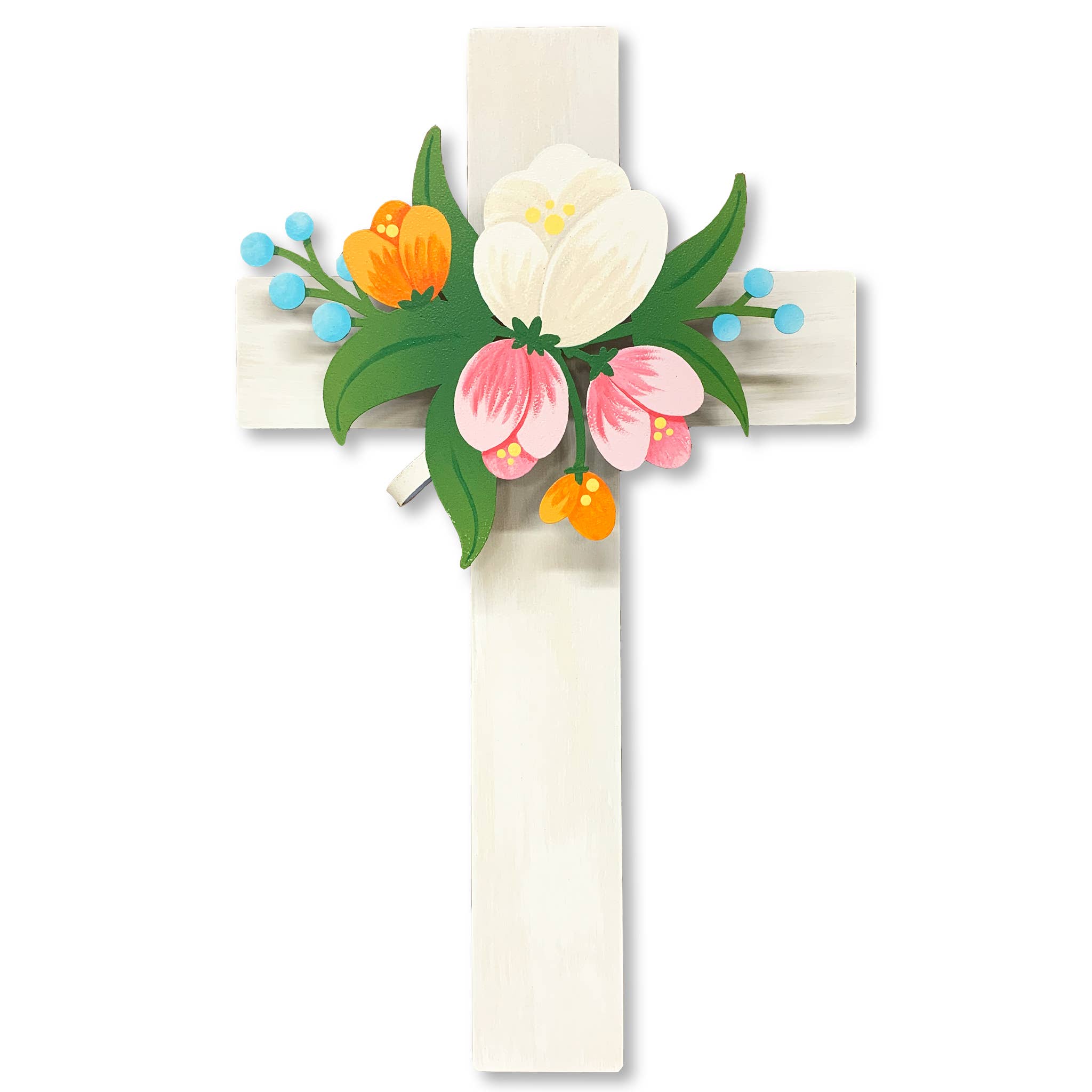 Cross w/ Flowers Magnet White