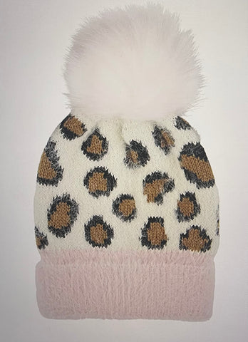 FUZZY KNIT LEOPARD HAT