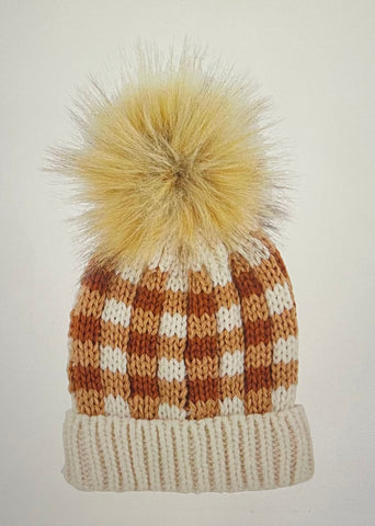 Gingham Pom Pom Hat