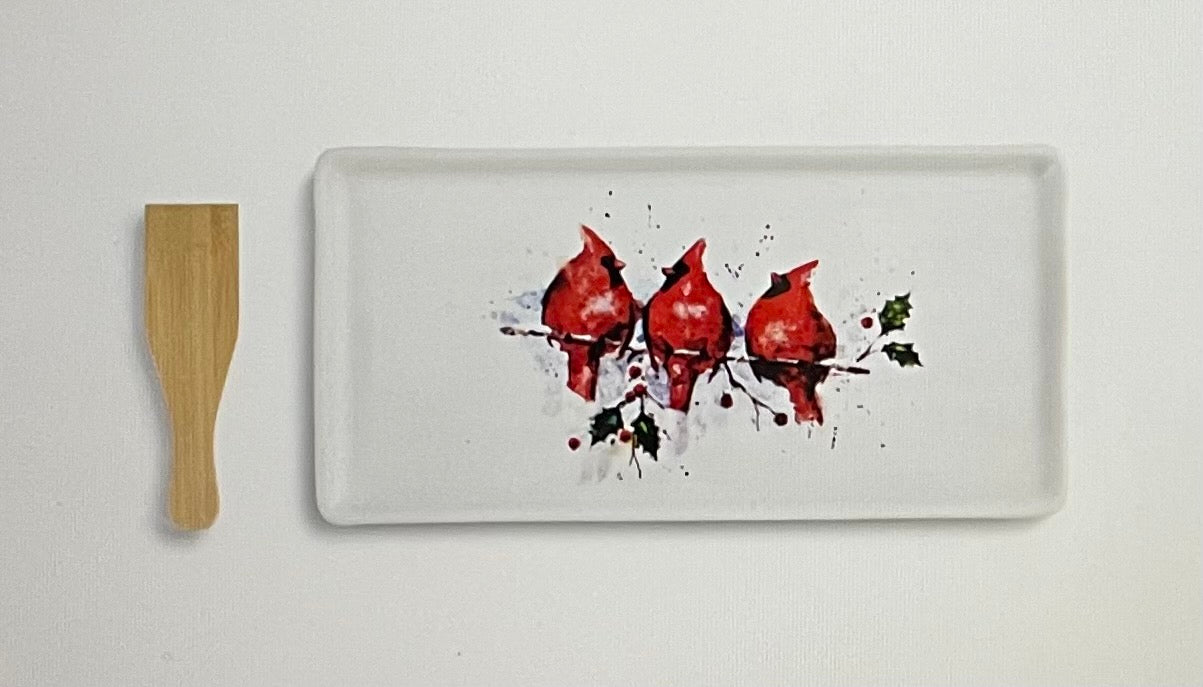 Three Round Cardinals Appetizer Tray w/ Spatula